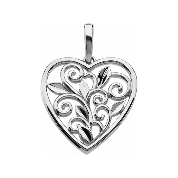 Scroll & Leaf Design Filigree Heart Pendant 83652 - Image 3