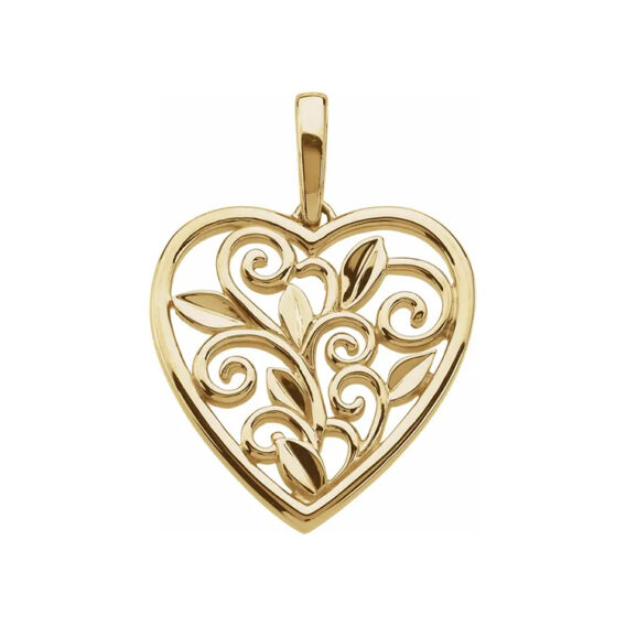 Scroll & Leaf Design Filigree Heart Pendant 83652 - Image 2