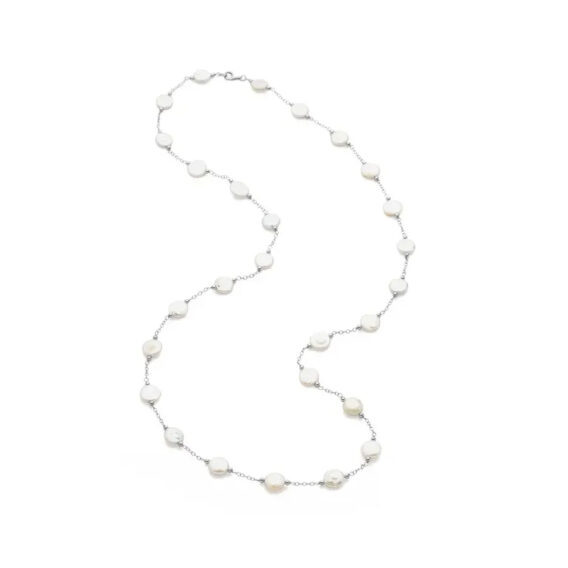 Pearl Necklace, Coin Style Cultured White Freshwater Pearls - 66365 POPULAR CHOICE - Image 2