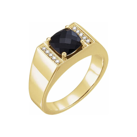 Mens Black Onyx Diamond Ring 9838