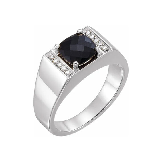 Mens Black Onyx Diamond Ring 9838 - Image 2