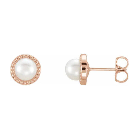 Stud Earrings, White Pearl, Beaded Halo-Style - 85897 - Image 3