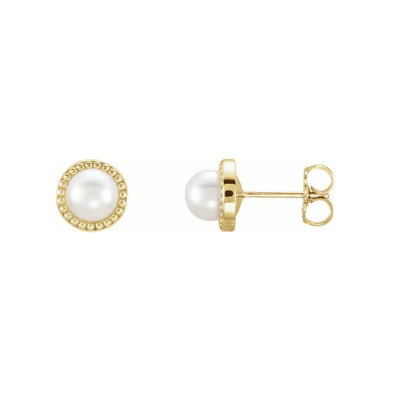 Stud Earrings, White Pearl, Beaded Halo-Style - 85897