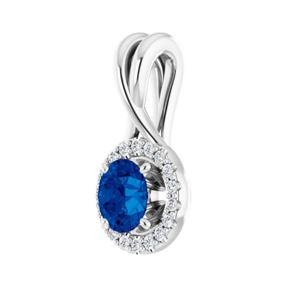 Diamond Halo-Style Blue Sapphire Pendant 86577 - Popular Choice - Image 2