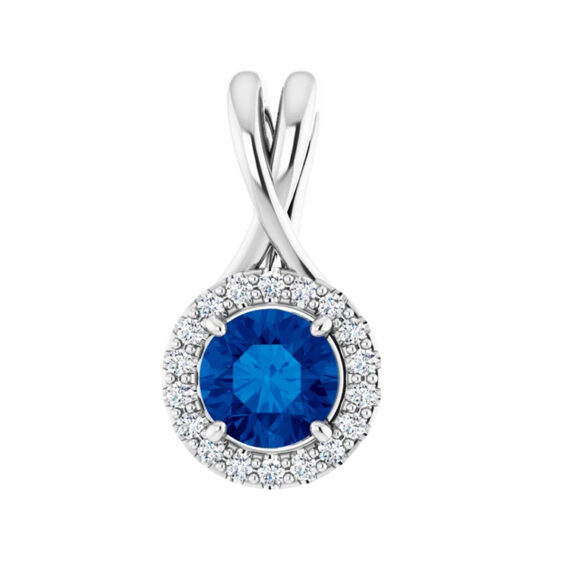 Diamond Halo-Style Blue Sapphire Pendant 86577 - Popular Choice