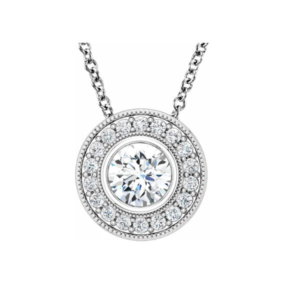 Halo Style Necklace, Moissanite and Diamond - 652498 - Image 3