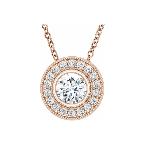 Halo Style Necklace, Moissanite and Diamond - 652498