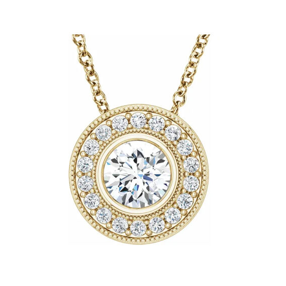 Halo Style Necklace, Moissanite and Diamond - 652498 - Image 4