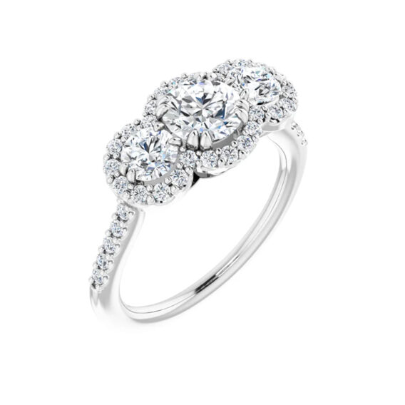 Engagement Ring, Three Stone Halo Natural Diamond - 67390