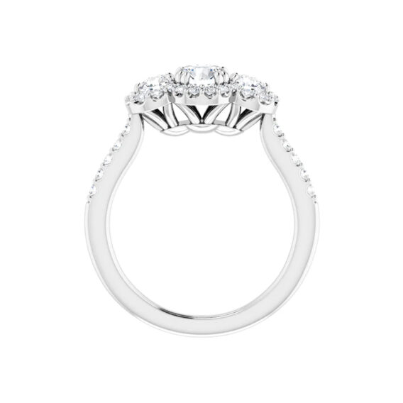 Engagement Ring, Three Stone Halo Natural Diamond - 67390 - Image 2