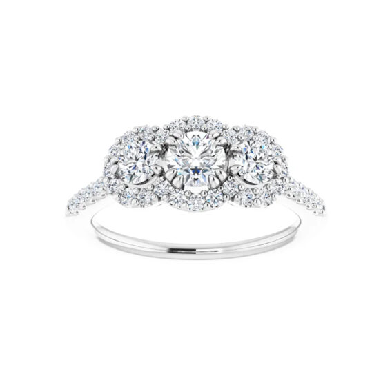 Engagement Ring, Three Stone Halo Natural Diamond - 67390 - Image 3