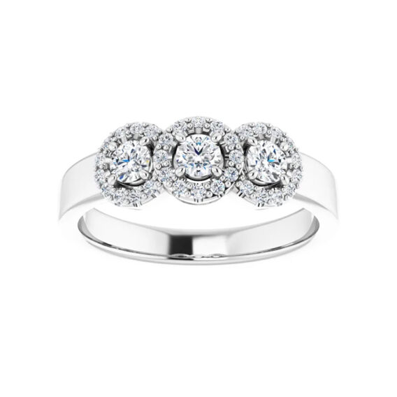 Three-Stone Halo-Style Diamond Engagement Ring 122832 - Image 2