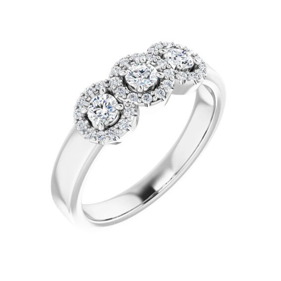 Three-Stone Halo-Style Diamond Engagement Ring 122832